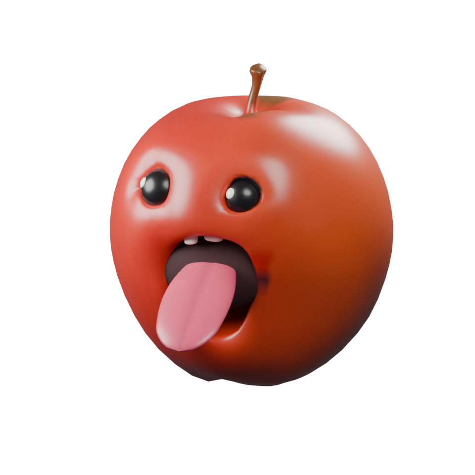 Red apple with a pink tongue sticking out
