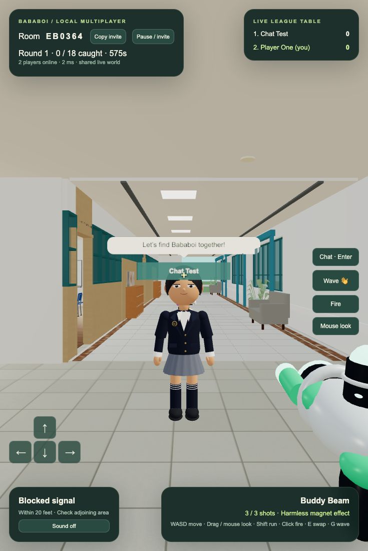 Two players meeting in the browser game, with a chat bubble above an avatar